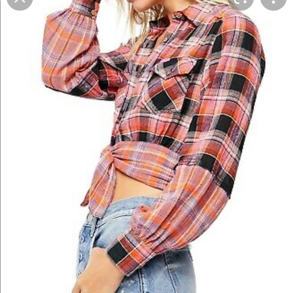 Free People Plaid Button Up Blouse NWT - Picture 3 of 7